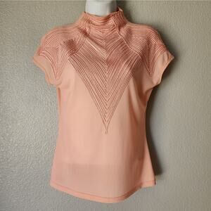 Garcia Mock Neck Embellished Mesh Pink Top